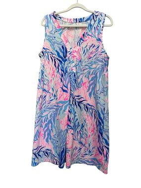 Lilly Pulitzer Sleeveless Tropical Print Shift Dress in Blue & Pink Medium NWOT